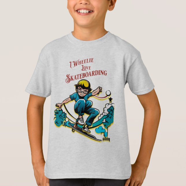 Coola Kid Skateboarder Roligt Quote Wheelie T Shirt (Framsida)