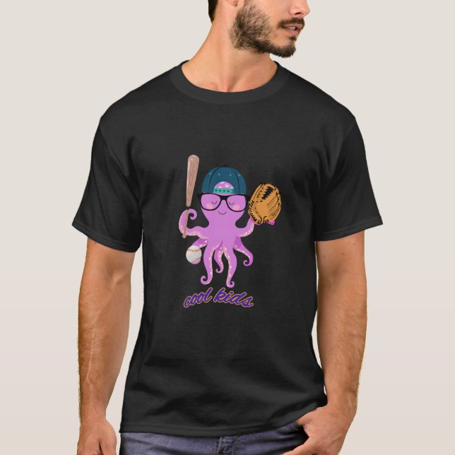 Coola Kids Baseball Octopus T-Shirt (Framsida)