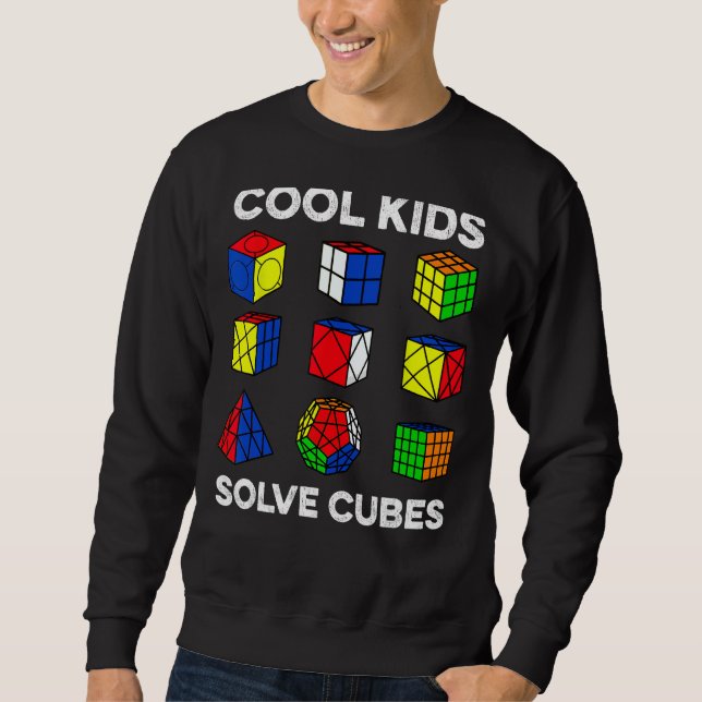 Coola Kids Solve Cubes Funny Speedcubing Speedsolv Lång Ärmad Tröja (Framsida)