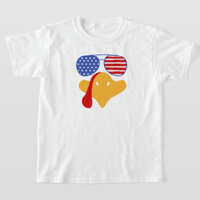 Coola Kids Thanksgiving Turkiet Ansikte USA flagga T Shirt (Laydown)
