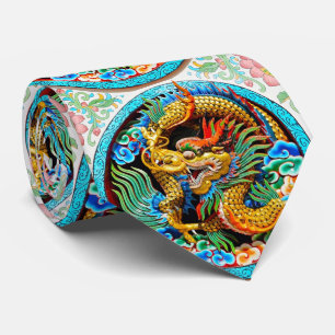 Coola kinesfärgad dragon målarblomma lotus slips