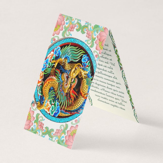 Coola kinesfärgad dragon målarblomma lotus visitkort (Framsida)