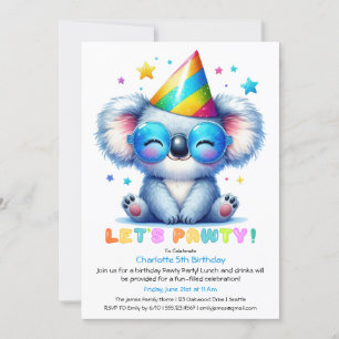 Coola Koala-födelsedagsinbjudan Blue Glitter Party Inbjudningar