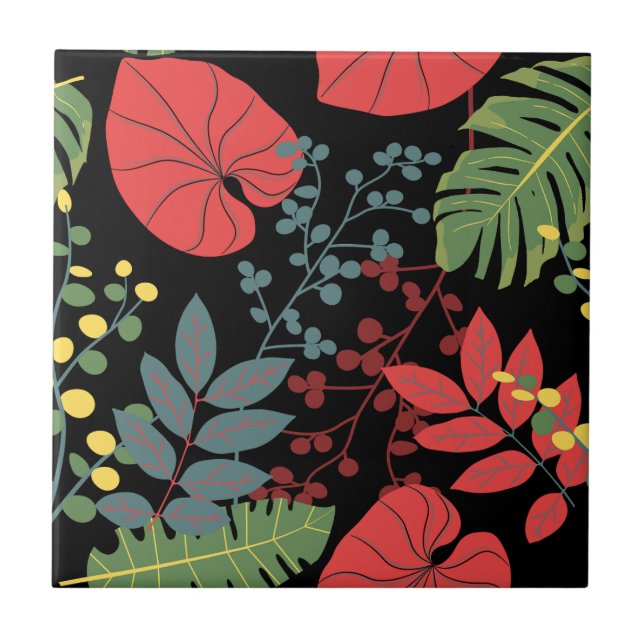 Coola konst botaniska med svart bakgrund kakelplatta (Framsidan)