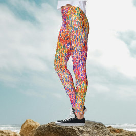Coola konstnärliga färgglada regnbågsbladsmönster leggings