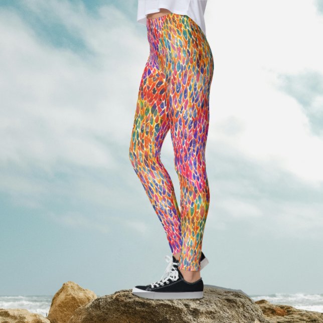 Coola konstnärliga färgglada regnbågsbladsmönster leggings (Skapare uppladdad)