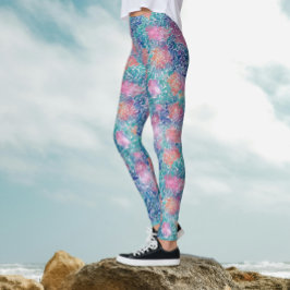 Coola konstnärliga färgrika turkosa havsvattenakva leggings