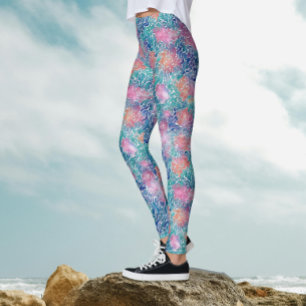 Coola konstnärliga färgrika turkosa havsvattenakva leggings