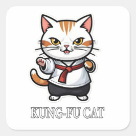 Coola Kung-Fu Cat Sticker Fyrkantigt Klistermärke