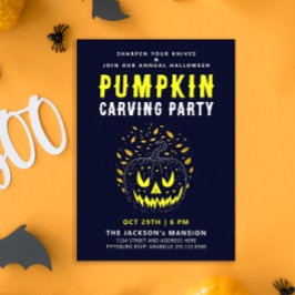 Coola kusliga Halloween-natt pumpa skärande fest Inbjudningar