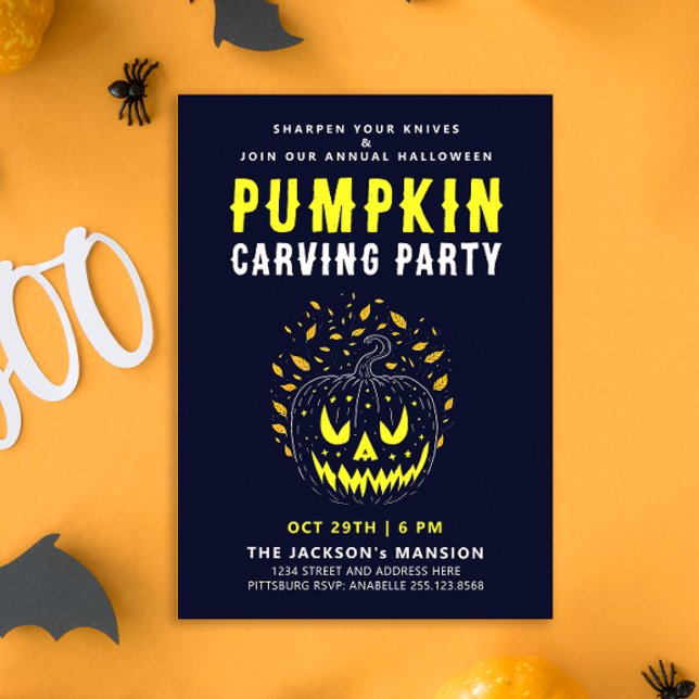 Coola kusliga Halloween-natt pumpa skärande fest  Inbjudningar (Skapare uppladdad)