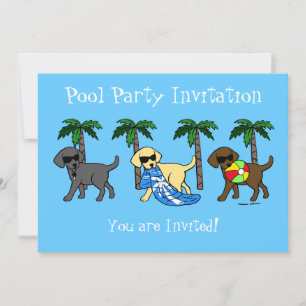 Coola Labradors Beach Party Tecknad Inbjudningar