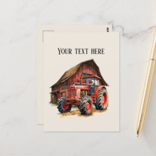 Coola, ladugård och traktor lägger till text Jordb Vykort