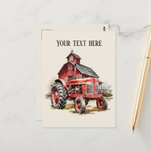 Coola, ladugård och traktor lägger till text Jordb Vykort