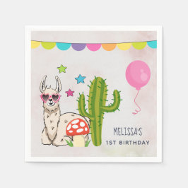 Coola Lama i Heart-Shaped Sunglasses Birthday Pappersservett