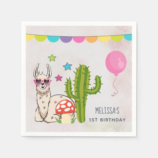 Coola Lama i Heart-Shaped Sunglasses Birthday Pappersservett (Framsidan)