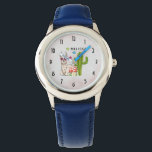 Coola lama i hjärtformade solglasögon armbandsur<br><div class="desc">En klocka som Illustrerade med ett sött lama med hjärtformade solglasögon. Några stjärnor,  ett svamprum och en grönt kaktuerar illustrationen. Vit och söt.</div>