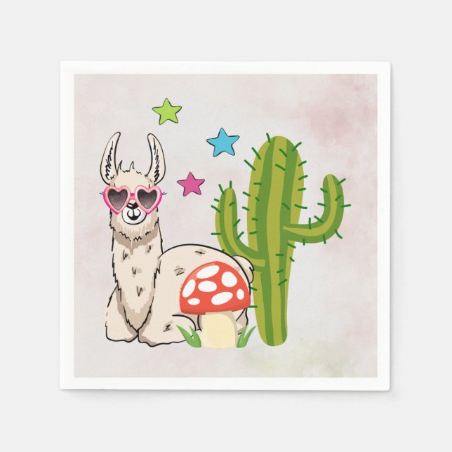 Coola lama i hjärtformade solglasögon pappersservett (Framsidan)