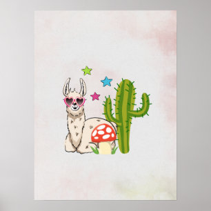 Coola lama i hjärtformade solglasögon poster