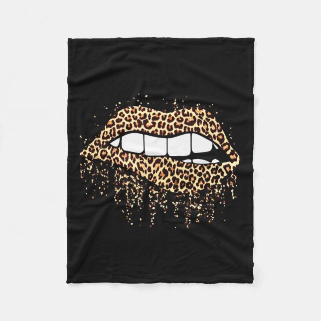 Coola läppar bit Kiss Me Leopard Print Cheetah- Va Fleecefilt (Framsidan)