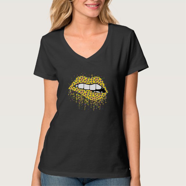 Coola Läppar Bita Kiss Me Leopard Print Cheetah Ma T Shirt (Framsida)