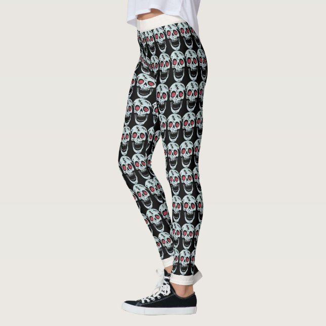 Coola Laughing White Skull Red Faux Glitter Ögon Leggings (Vänster)