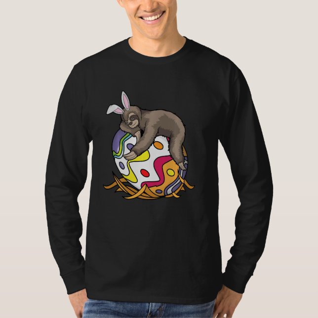 Coola Lazy Sloth Bunny på Påsk Söndag Egg Funny T Shirt (Framsida)