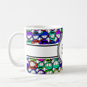 coola leende ansikten + monogram kaffemugg