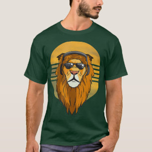 Coola Lejon med hörlurar Musik T Shirt