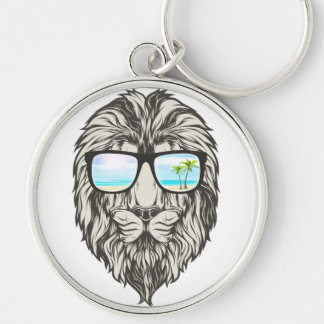 Coola Lejon med sommarsolglasögon Hoodie Rund Silverfärgad Nyckelring