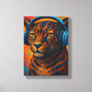 Coola Leopard med hörlurarna Pop Art Stil Canvastryck