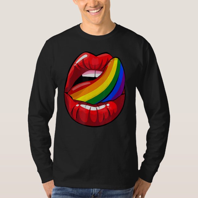 Coola LGB Pride lip och Tunga Regnbåge Färg T Shirt (Framsida)