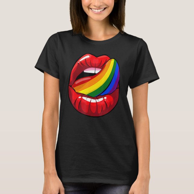 Coola LGB Pride lip och Tunga Regnbåge Färg T Shirt (Framsida)