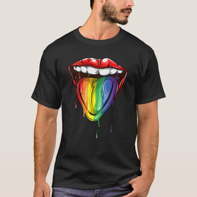 Coola LGBT Pride Lip och Tunga Funny Rainbow Colo T Shirt (Framsida)