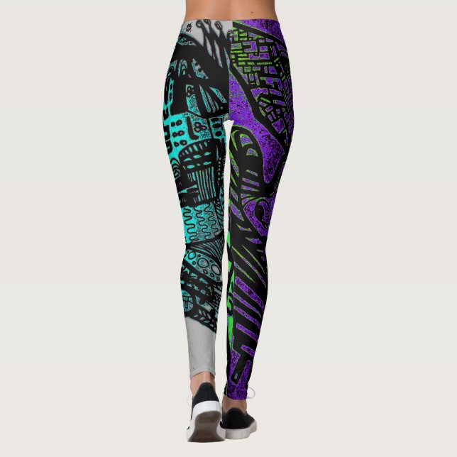 Coola Lila Black Abstrakt Digital Art Leggings (Baksida)