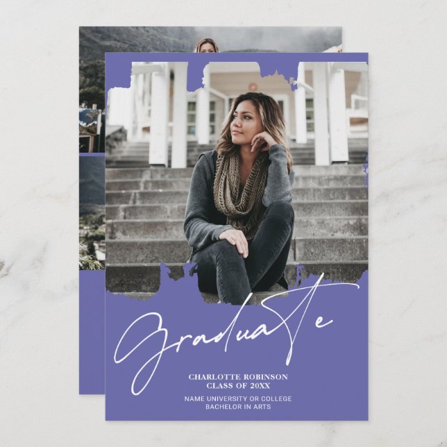 Coola lila blue student-skriptfoto studenten inbjudningar (Fram/baksida)