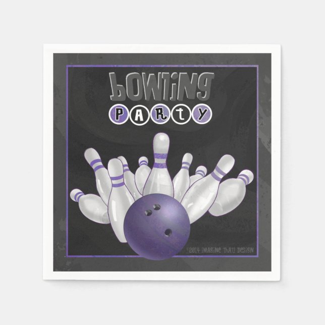 Coola Lila Bowling Party Papper Napkins Pappersservett (Framsidan)