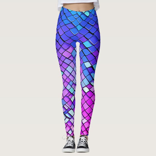 Coola Lila Colorful Sjöjungfru Svan Scales Mönster Leggings (Framsida)