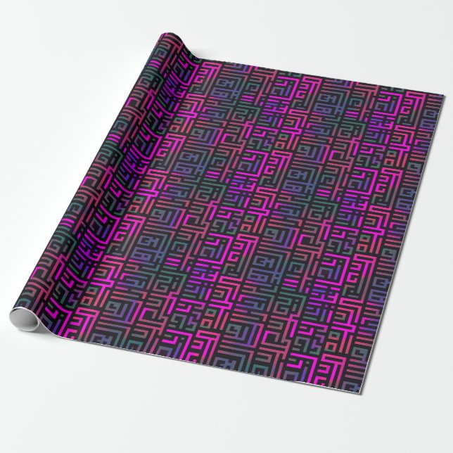 Coola Lila Grönt Grid Maze Line Mönster Presentpapper (Utrullad)