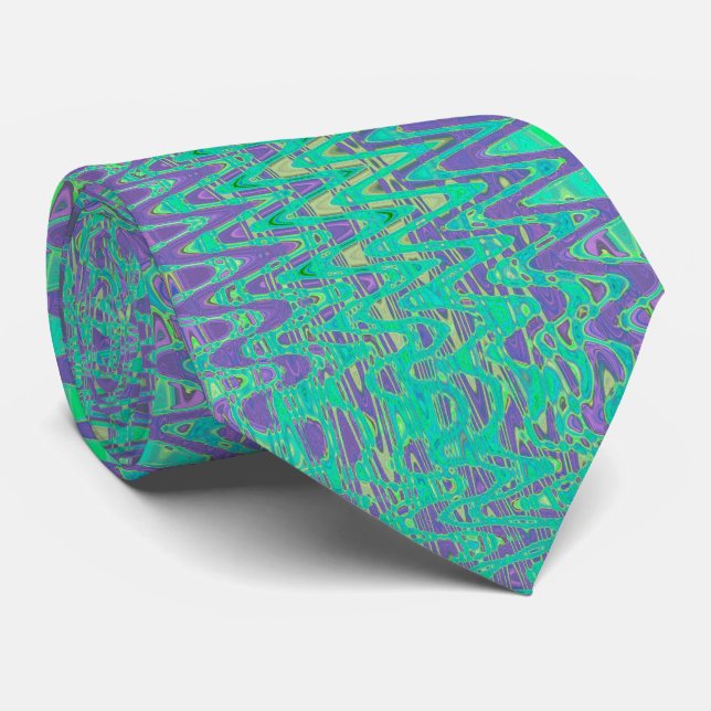 Coola Lila och Grönt Abstrakt Tye Dye Retro Vinkar Slips (Rullad)