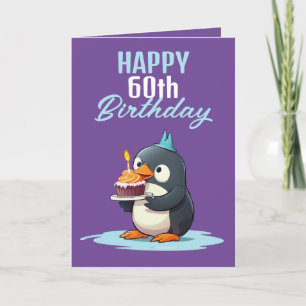 Coola Lila & vit Penguin Make 60:e födelsedagen Kort