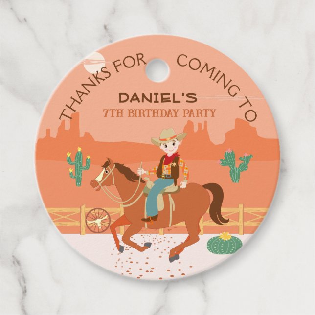 Coola lilla cowboyen och hästens Födelsedagsfest Gåvor Etiketter (Framsida)