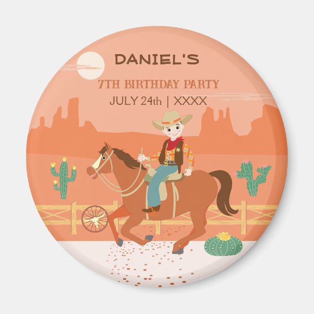 Coola lilla cowboyen och hästens Födelsedagsfest Magnet (Framsidan)