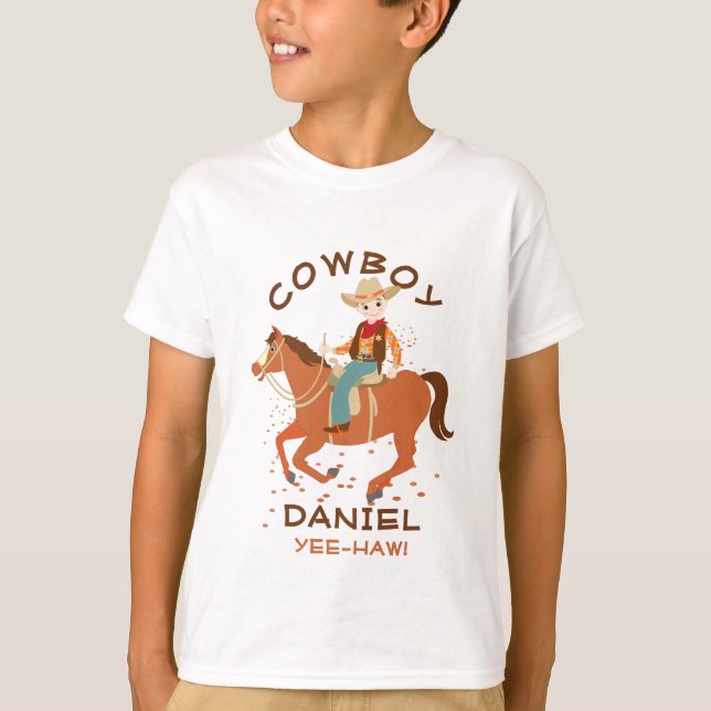 Coola lilla cowboyen och hästens Födelsedagsfest T Shirt (Framsida)