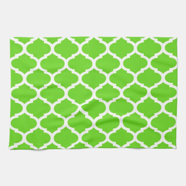 Coola Lime Green Moroccan Quatrefoil Mönster Kökshandduk (Horisontell)