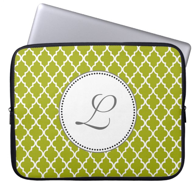 coola lime quatrefoil mönster monogram laptop fodral (Framsidan)