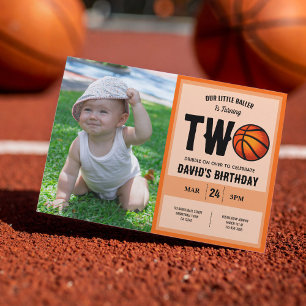 Coola Little Baller Basketball Photo 2nd Birthday Inbjudningar
