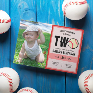 Coola Little Slugger Baseball Photo 2nd Birday Inbjudningar