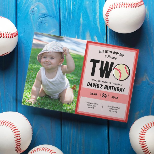 Coola Little Slugger Baseball Photo 2nd Birday Inbjudningar (Skapare uppladdad)