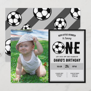 Coola Little Striker Soccer Photo 1st Birthday Inbjudningar